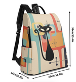 Retro Atomic Cat Print PU Leather Backpack