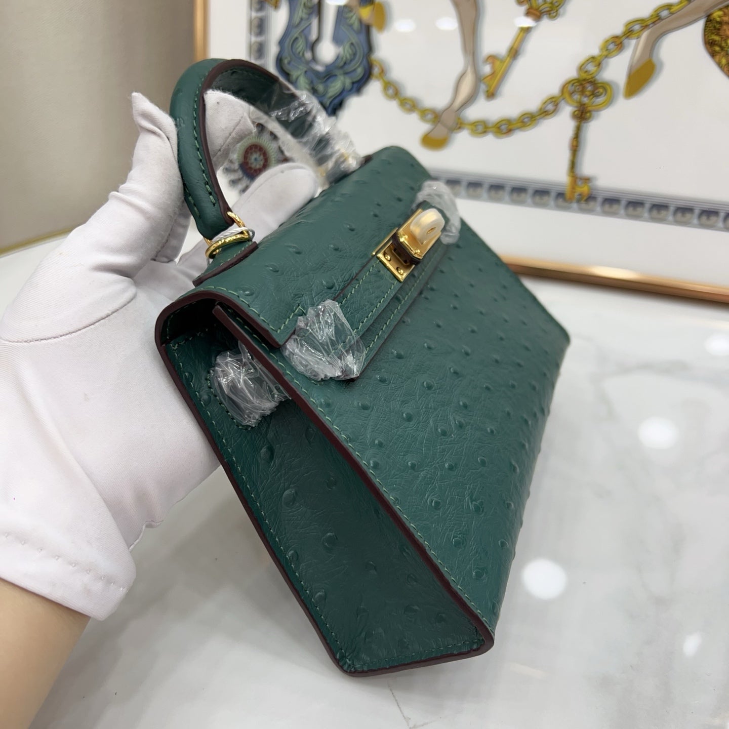 Mini Kelly II Sellier 19cm Vert Cypress Epsom Leather Gold Hardware Mini Women Handbag