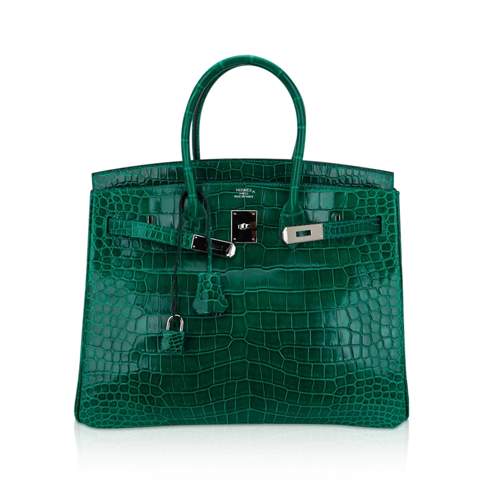Birkin 35 Bag Emerald Porosus Crocodile with Palladium Hardware