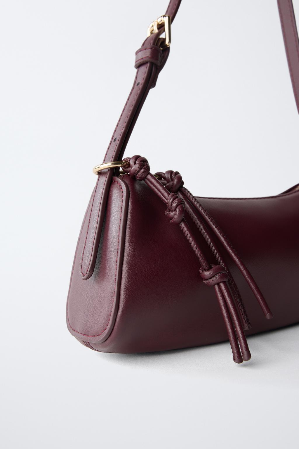 Knotted-Detail Burgundy Leather Shoulder Bag