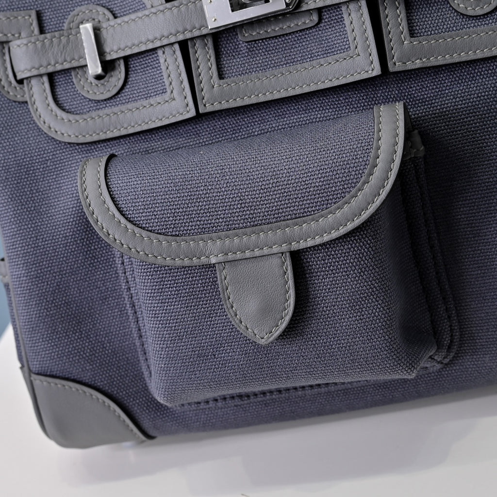 Birkin Cargo 25 Etain Grey Swift Leather and Canvas Splicing Bag