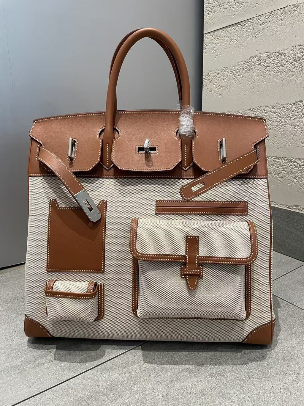 Birkin Cargo 40 Gold Leather and Toile Canvas Multi-Pocket Bag