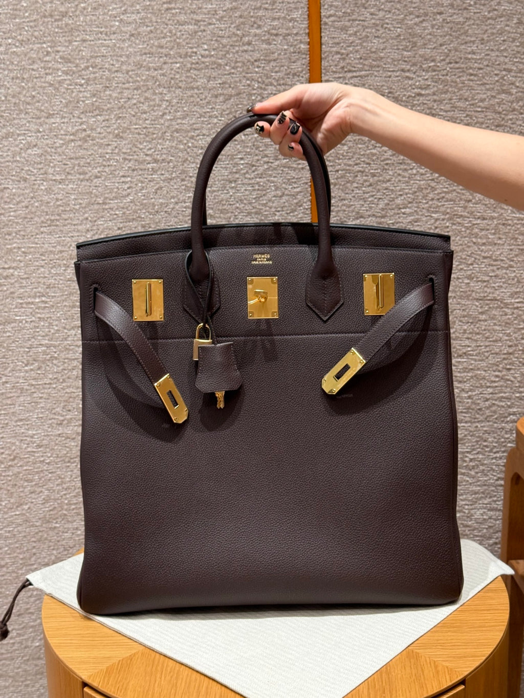 Large Birkin HAC 40cm Men's Tote in Premium Chocolate Brown Togo Cowhide