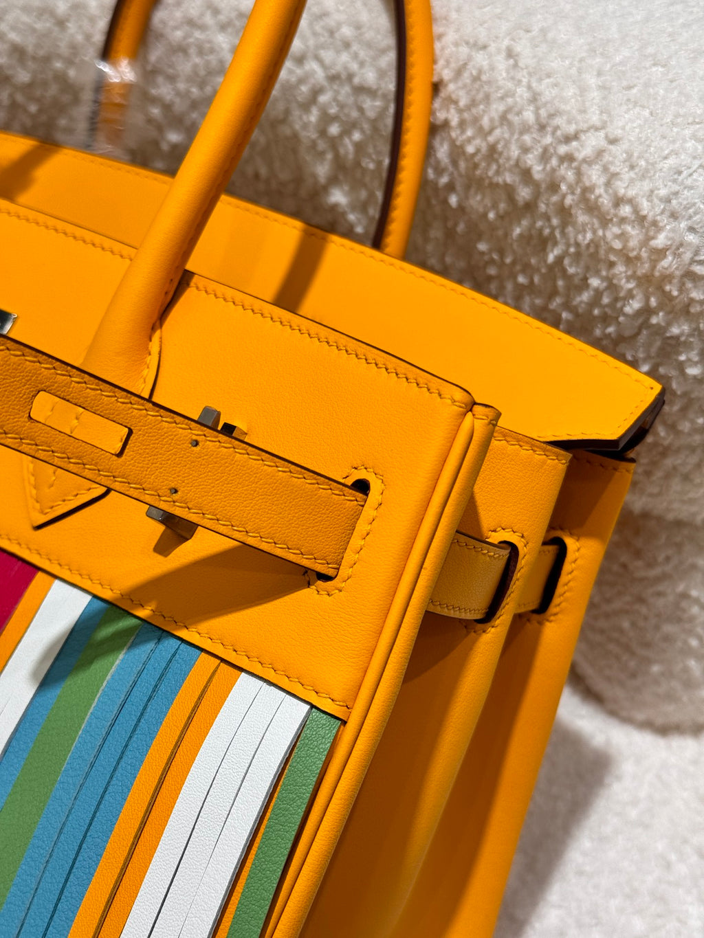 Birkin 30cm HSS Edition in Amber Yellow with Rainbow Swift Fringe