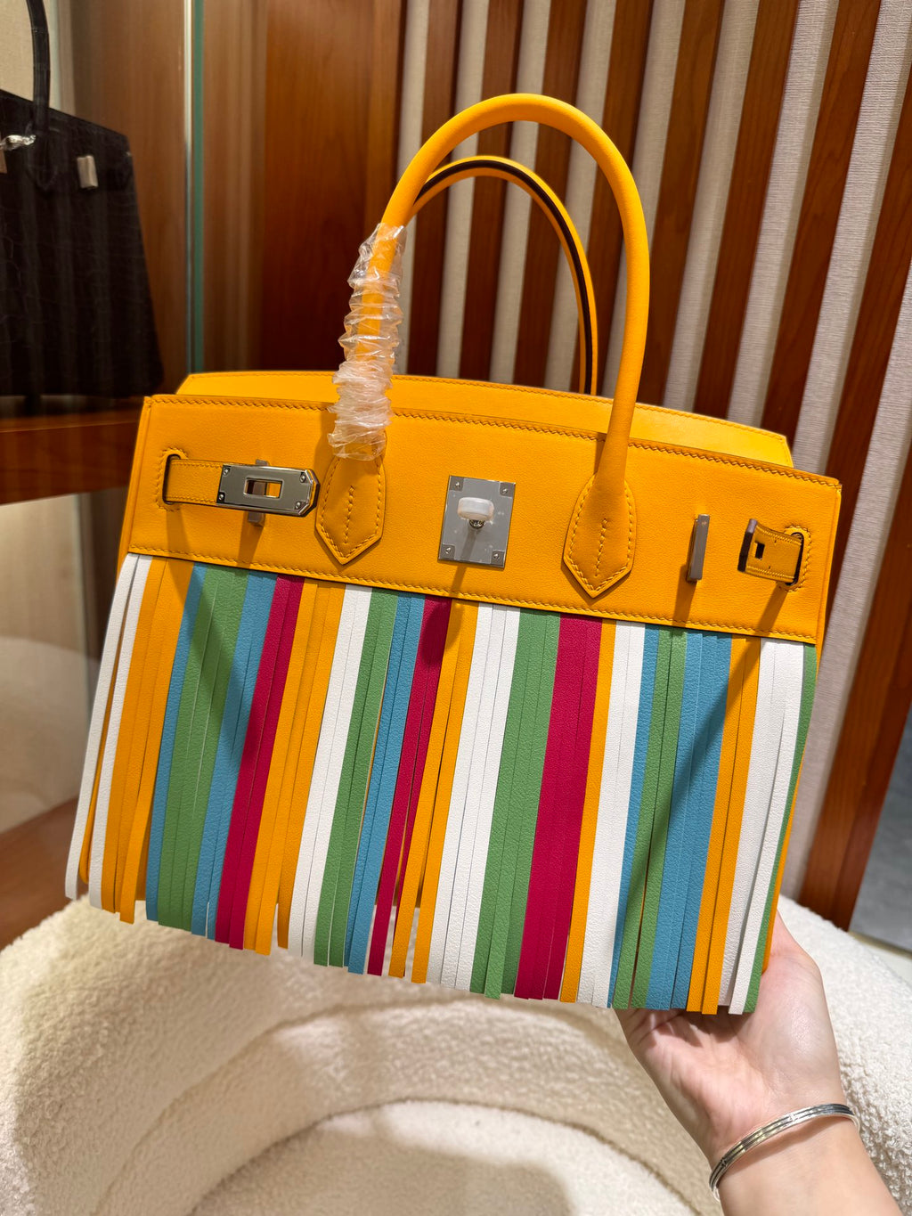 Birkin 30cm HSS Edition in Amber Yellow with Rainbow Swift Fringe