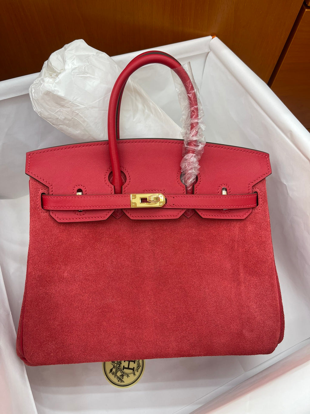 Rare Runaway Birkin 25cm Grizzly Rouge Casaque Suede Luxury Tote