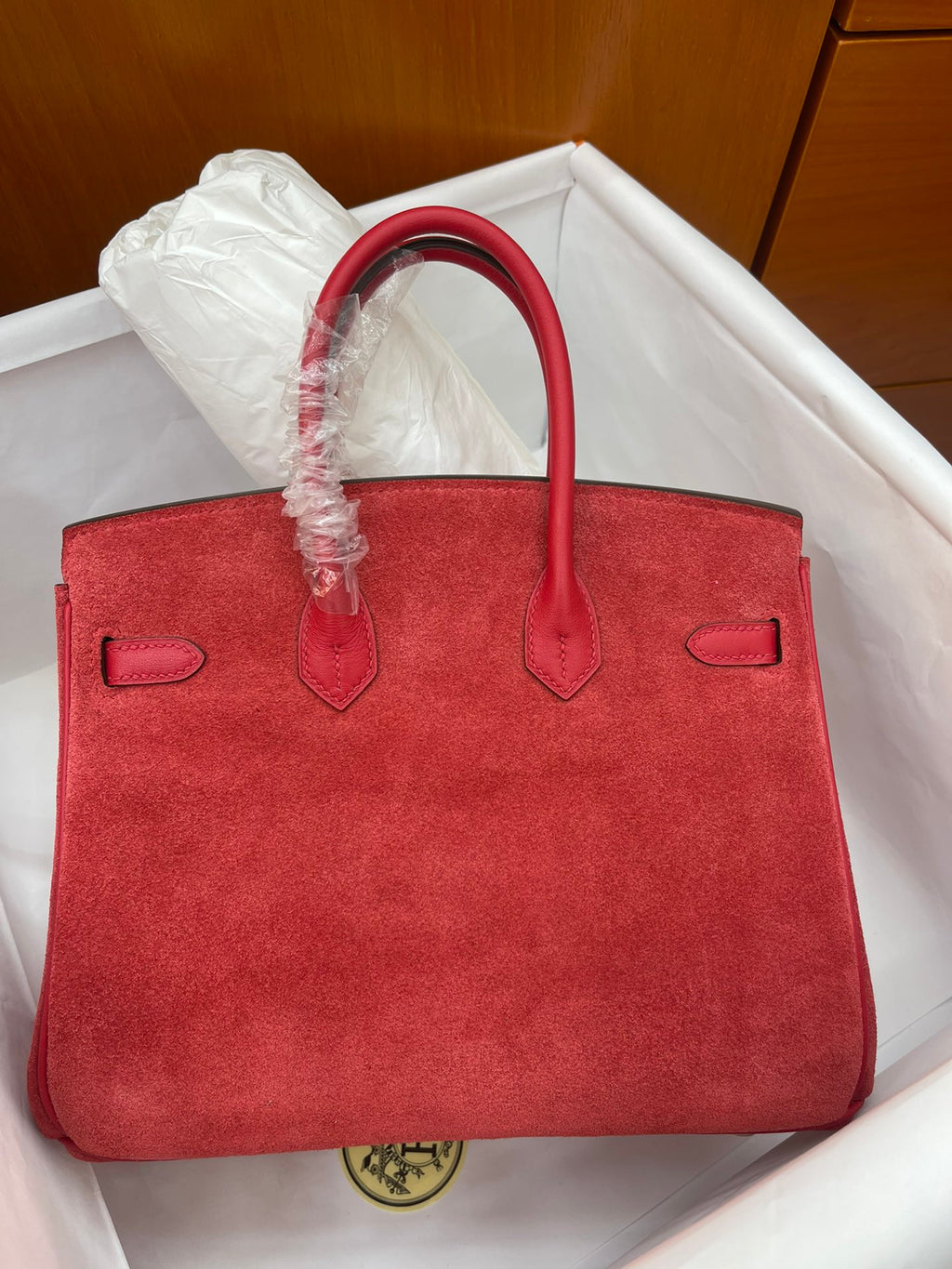 Rare Runaway Birkin 25cm Grizzly Rouge Casaque Suede Luxury Tote