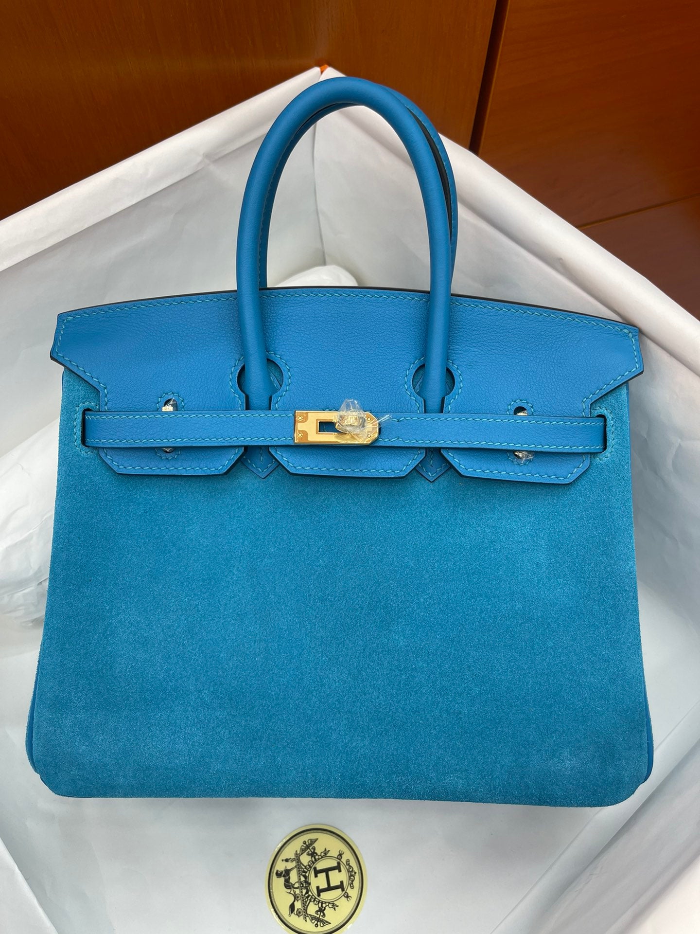 Rare Runaway Birkin 25cm Grizzly Tanzanite Blue Suede Luxury Tote