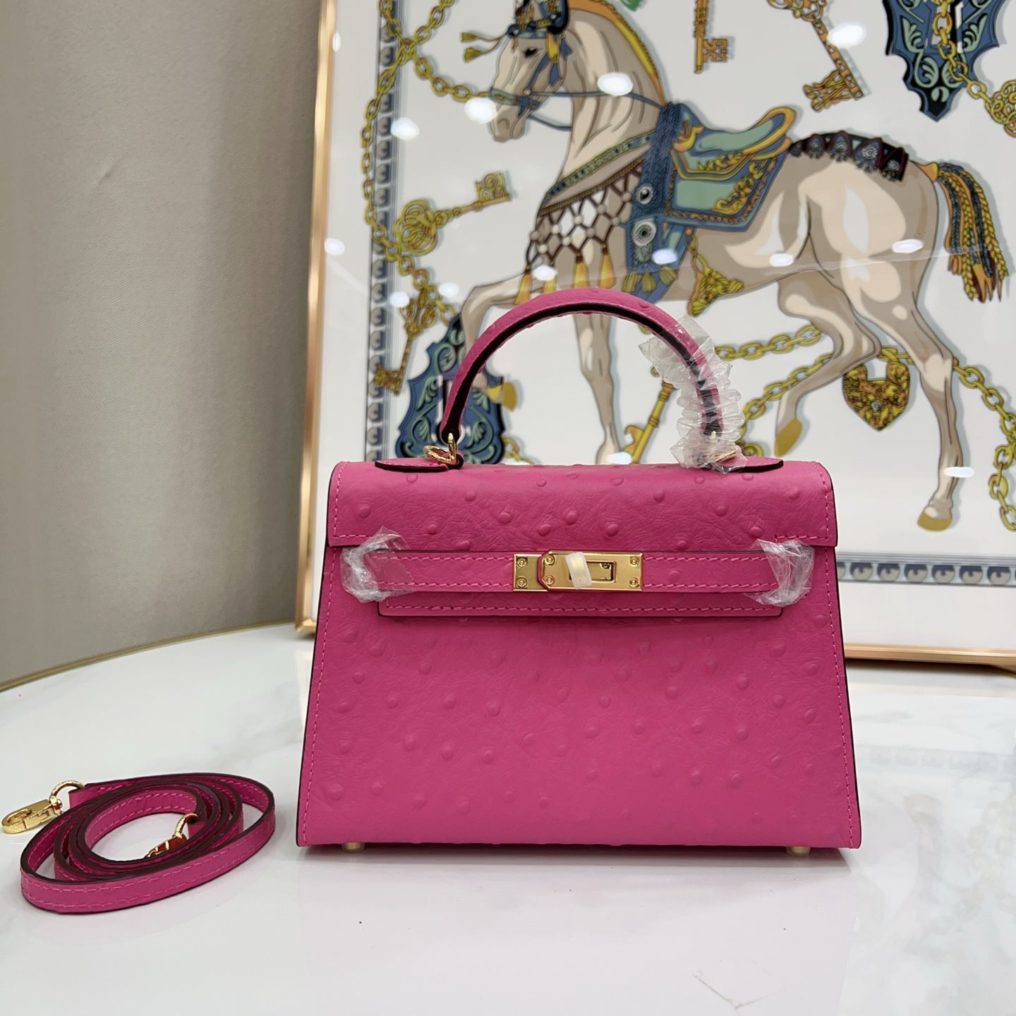 Mini Kelly II 19cm Sellier Violine Ostrich Gold Hardware Premium Women Shoulder Bag