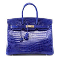 Birkin 35 Bag Vivid Electric Blue Porosus Crocodile Palladium