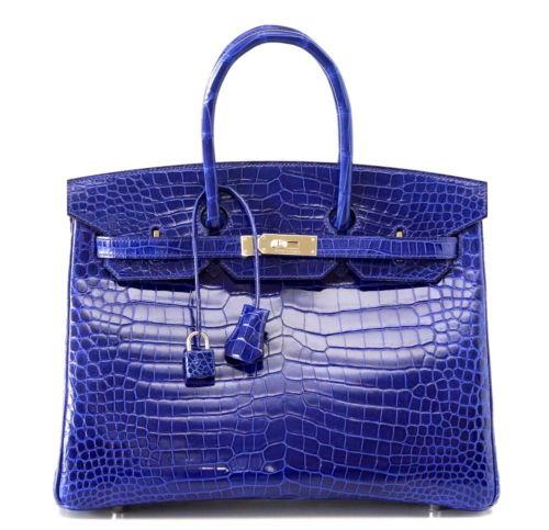 Birkin 35 Bag Vivid Electric Blue Porosus Crocodile Palladium