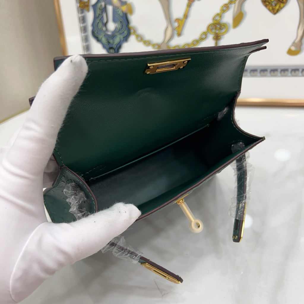 Mini Kelly II Sellier 19cm Vert Cypress Epsom Leather Gold Hardware Mini Women Handbag