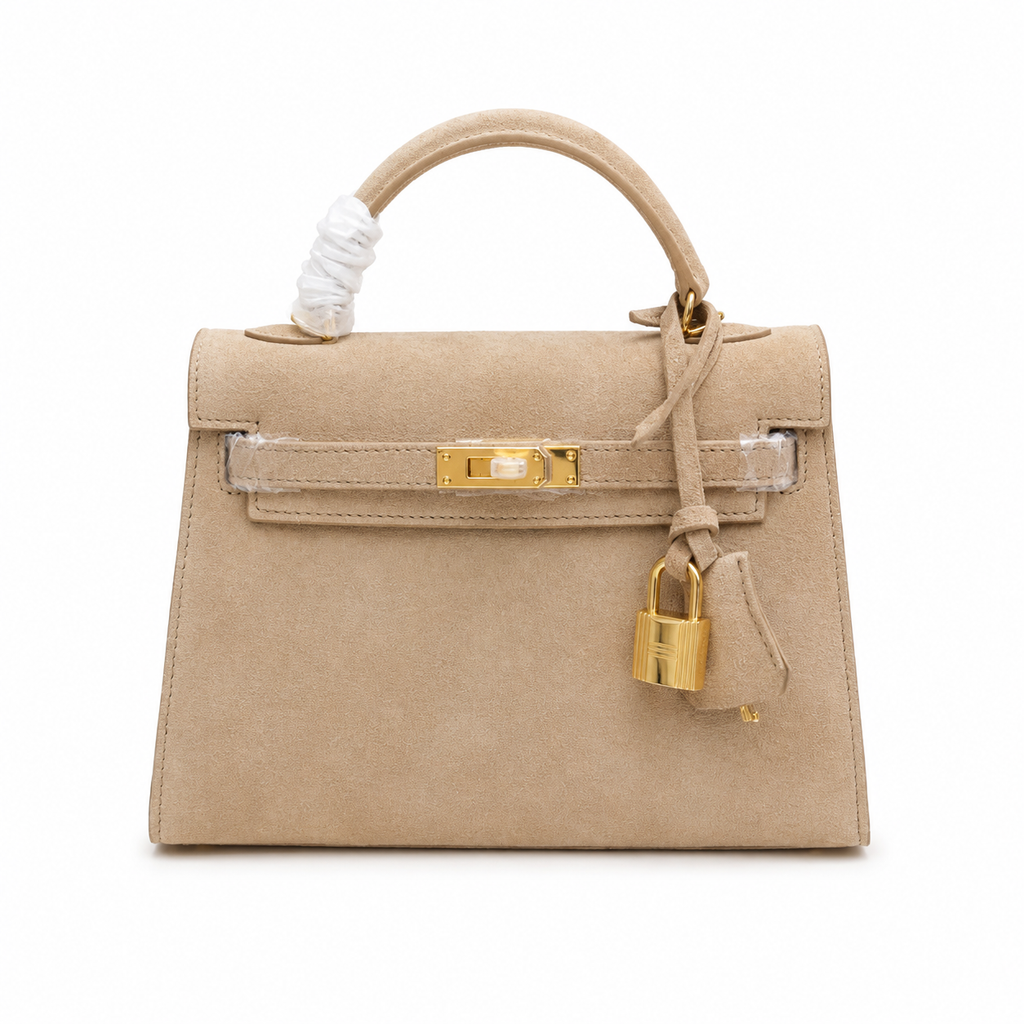 Mini Kelly Sellier 22cm Trench Suede Leather Gold Hardware Women Mini Handbag