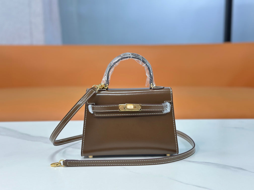 Kelly Sellier 19cm & 22cm & 25cm Ebene Box Calf Leather Gold Hardware & Palladium Hardware Women Handbag