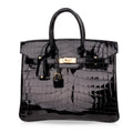 Birkin 25 Bag Black Crocodile Lisse Gold Hardware