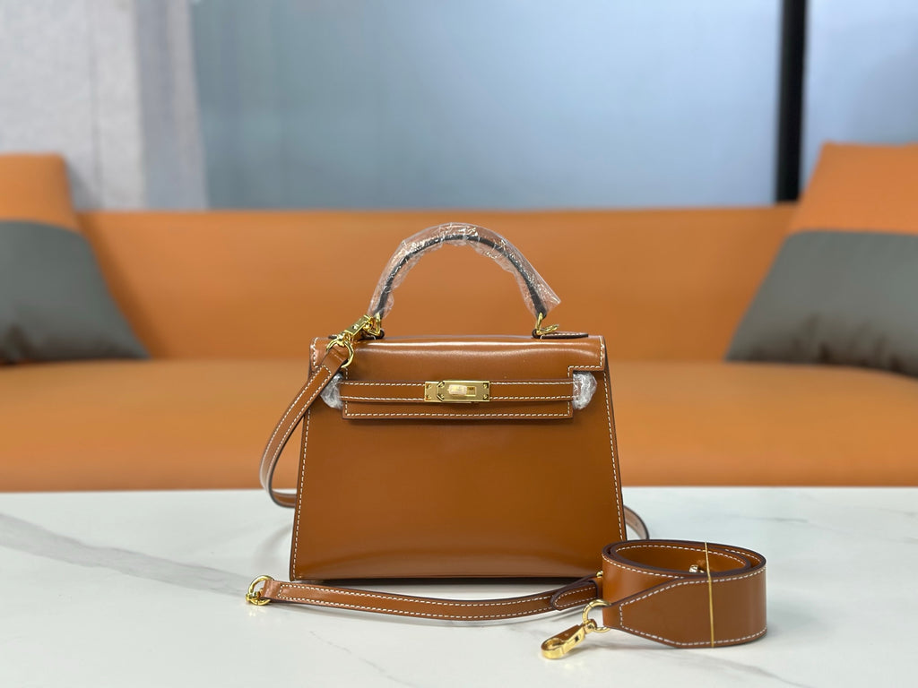 Kelly Sellier 19cm & 22cm & 25cm Gold Box Calf Leather Gold Hardware & Palladium Hardware Women Handbag