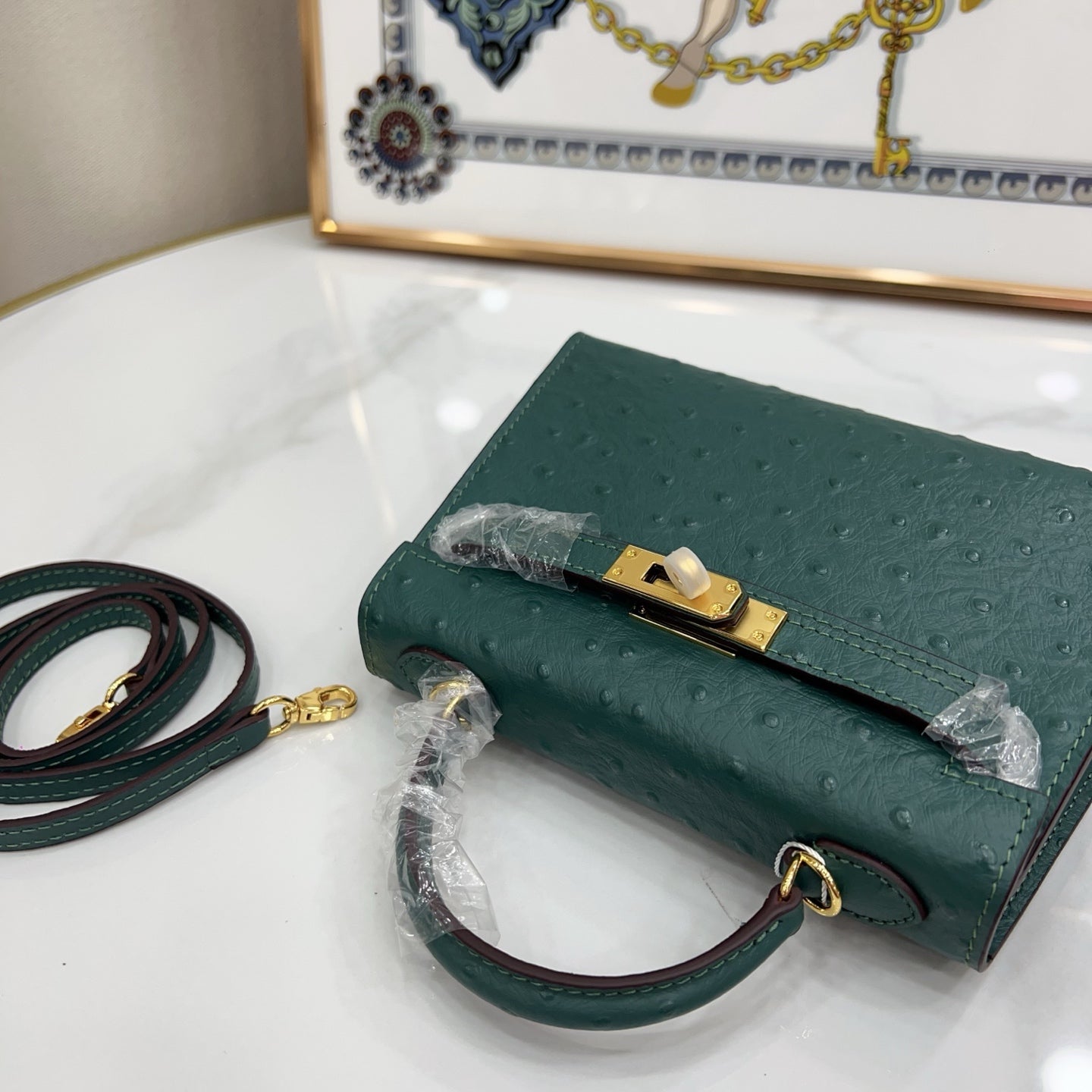Mini Kelly II Sellier 19cm Vert Cypress Epsom Leather Gold Hardware Mini Women Handbag
