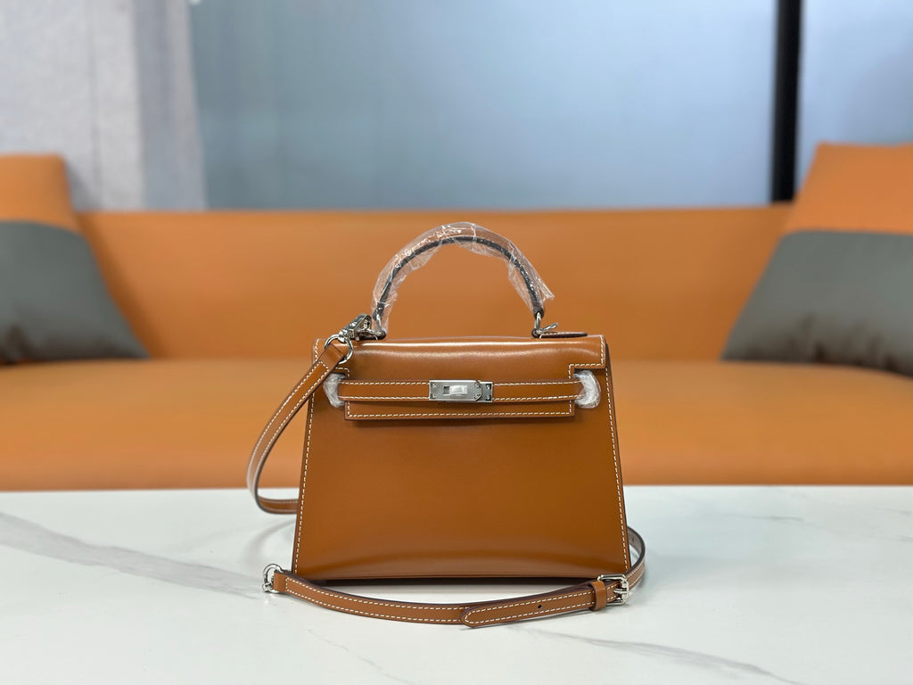 Kelly Sellier 19cm & 22cm & 25cm Gold Box Calf Leather Gold Hardware & Palladium Hardware Women Handbag