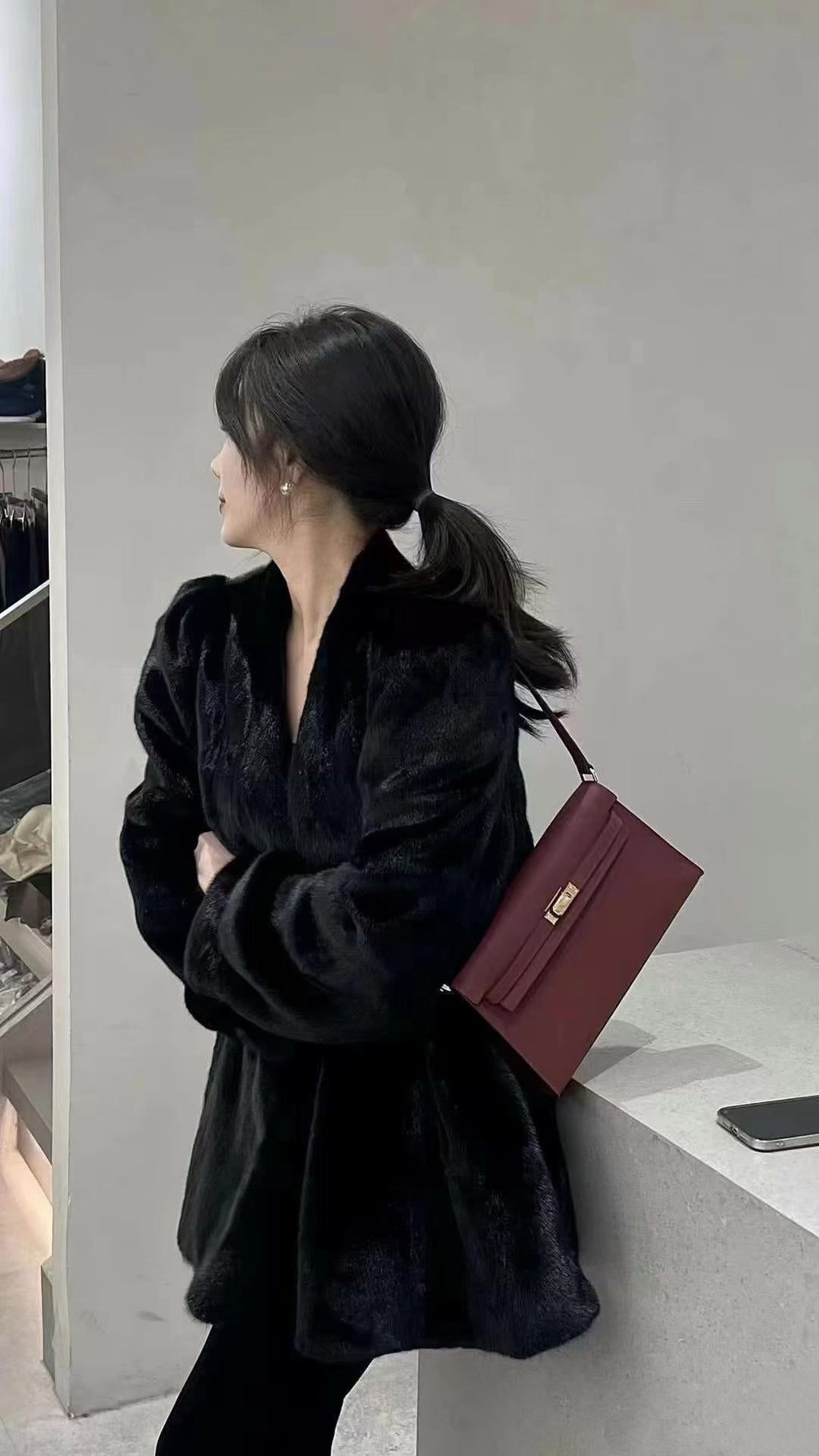 Kelly Elan 25 Underarm Baguette Bag, Genuine Top Layer Cowhide Goat Grain Leather, Gold Hardware Vintage Wine Red Shoulder Handbag, Elegant Luxury Quiet Glam Daily Purse Size 25×6.5×15cm