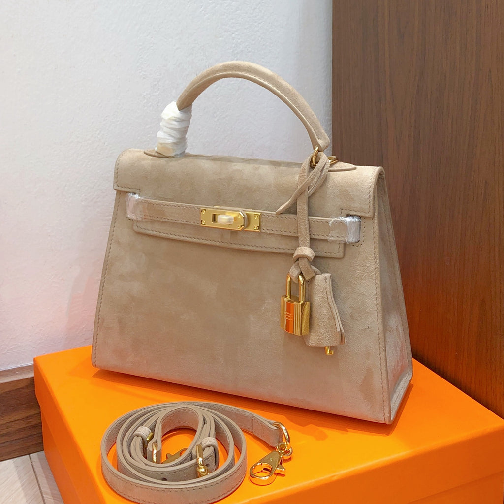 Mini Kelly Sellier 22cm Trench Suede Leather Gold Hardware Women Mini Handbag