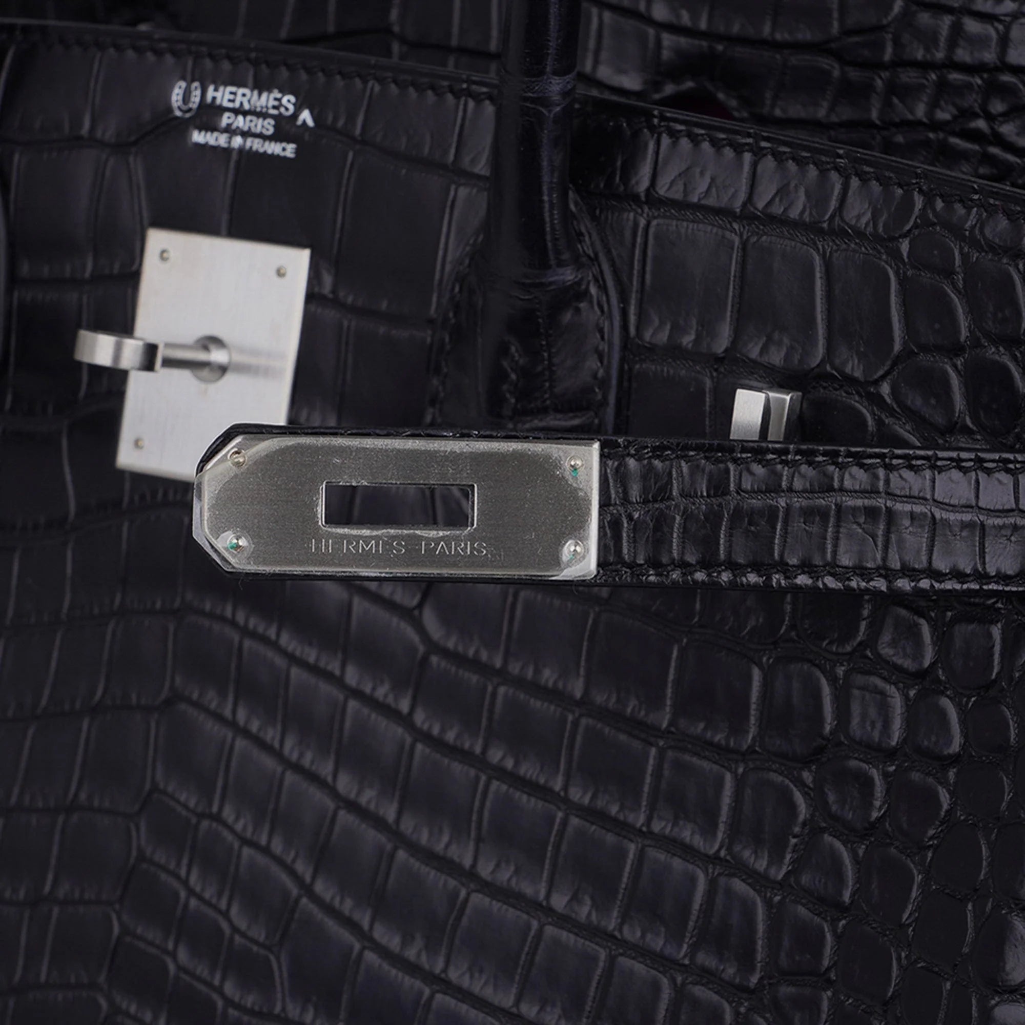 Birkin HSS 30 Matte Porosus Crocodile Black / Rose Pourpre Bag