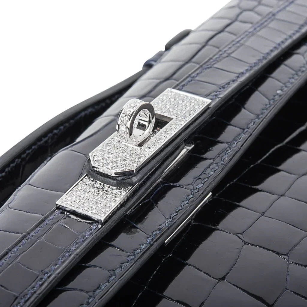 Kelly Cut Diamond Blue Marine Crocodile Bag Exquisite Clutch
