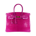 Birkin 35 Rose Scheherazade Porosus Crocodile Bag Gold Hardware