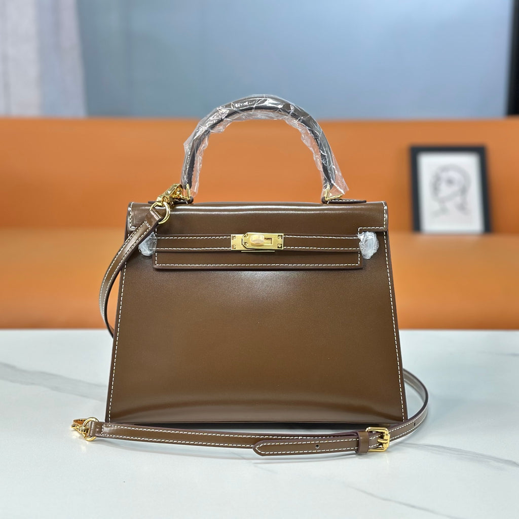 Kelly Sellier 19cm & 22cm & 25cm Ebene Box Calf Leather Gold Hardware & Palladium Hardware Women Handbag