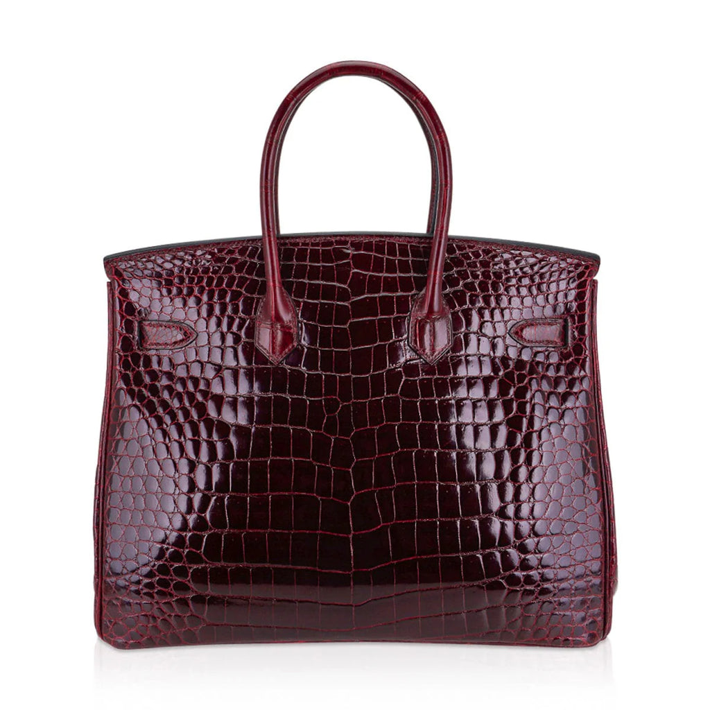 Birkin 35 Bag Bordeaux Porosus Crocodile with Palladium Hardware