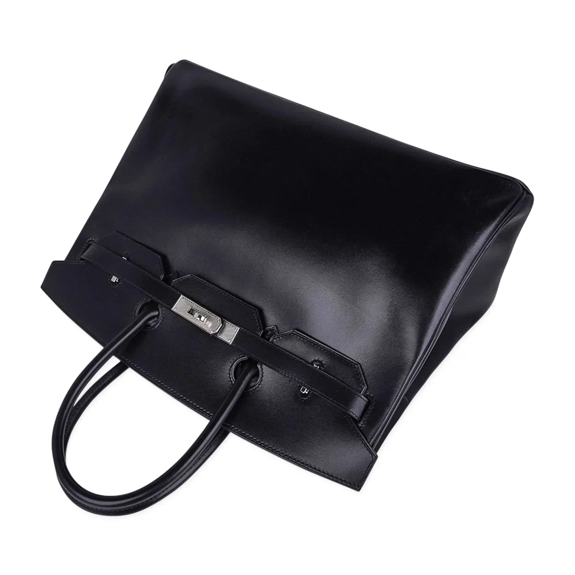 Birkin 35 Bag Black Box Palladium Guilloche Hardware