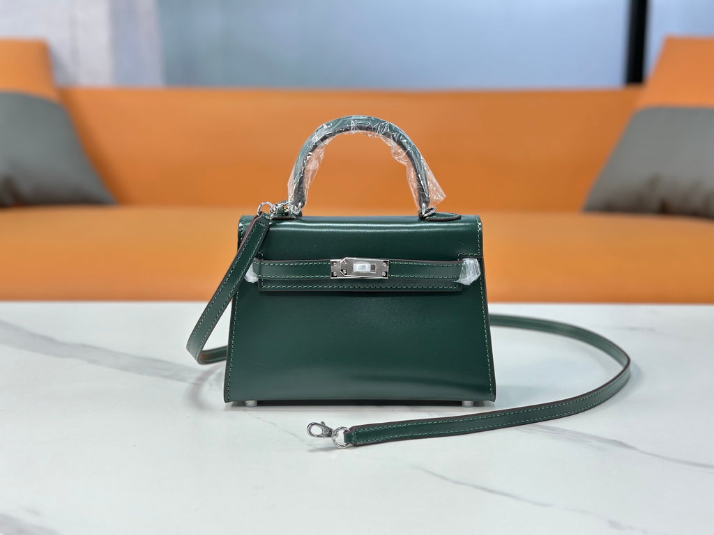 Kelly Sellier 19cm & 22cm & 25cm Vert Fonce Box Calf Leather Gold Hardware & Palladium Hardware Women Handbag