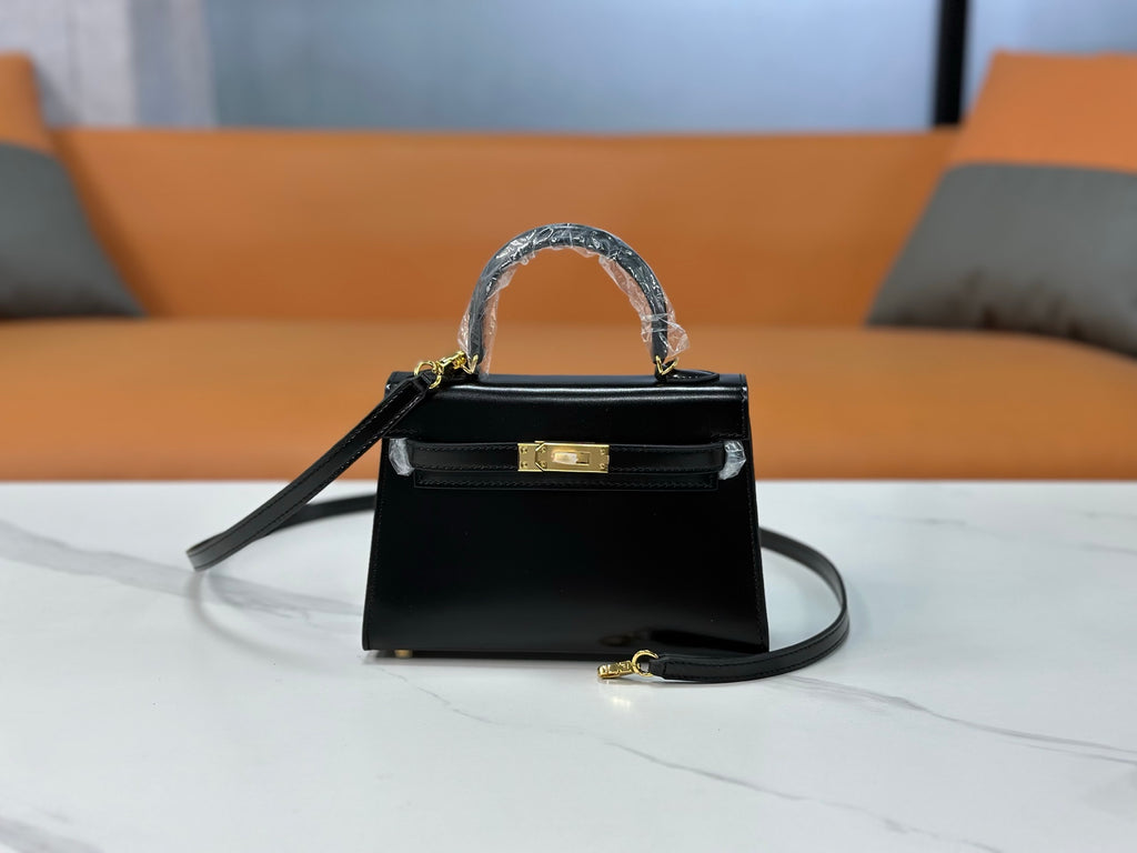 Kelly Sellier 19cm & 22cm & 25cm Noir Box Calf Leather Gold Hardware & Palladium Hardware Women Handbag