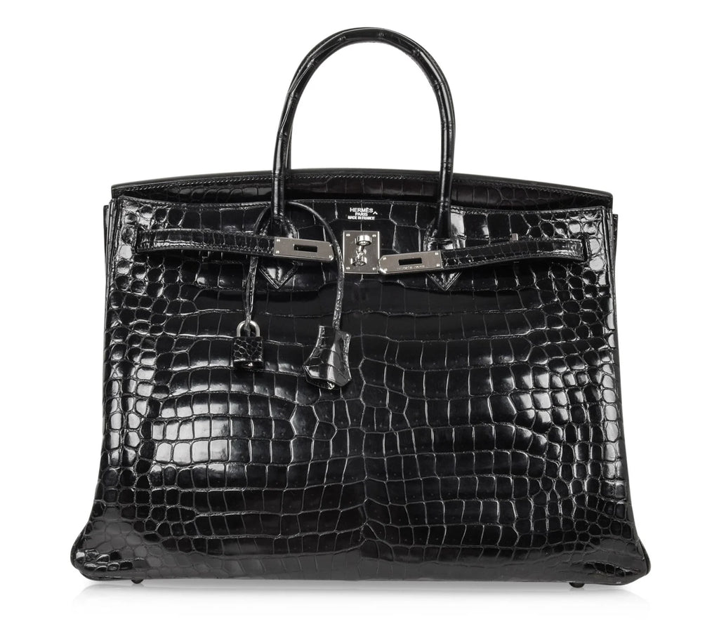 Birkin 40 Bag Black Porosus Crocodile Palladium