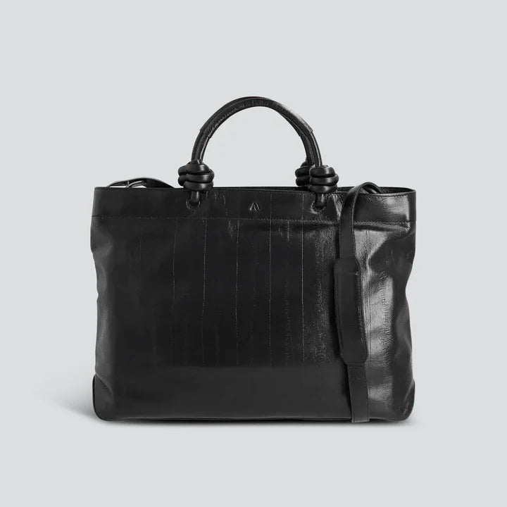 Knotted-Handle Leather Tote Bag with Detachable Strap & Organized Interior