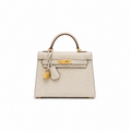 Mini Kelly II 19cm Sellier Craie Ostrich Gold Hardware Premium Women Daily Handbag