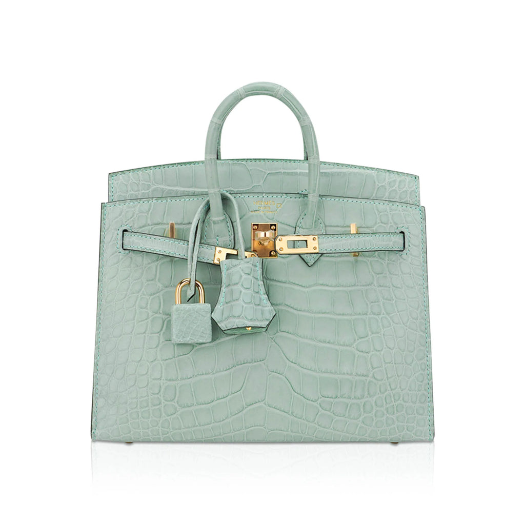 Limited Edition Birkin 20 Sellier Bag Vert D’Eau Matte Alligator with Gold Hardware