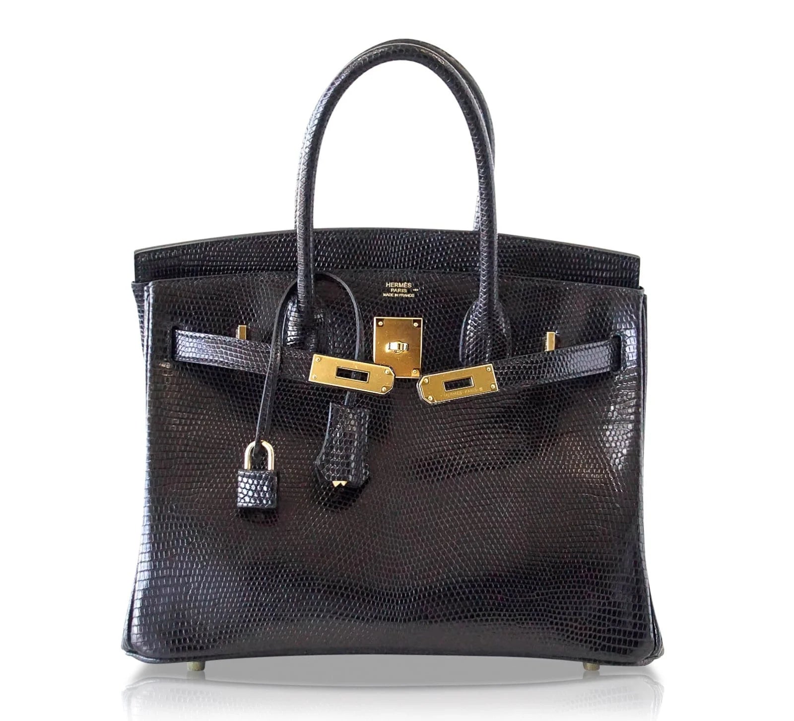 Birkin 30 Bag Jet Black Lizard Gold Hardware