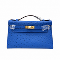 Mini Kelly Sellier 22cm Bleu Electrique Ostrich Leather Gold Hardware Women Mini Handbag