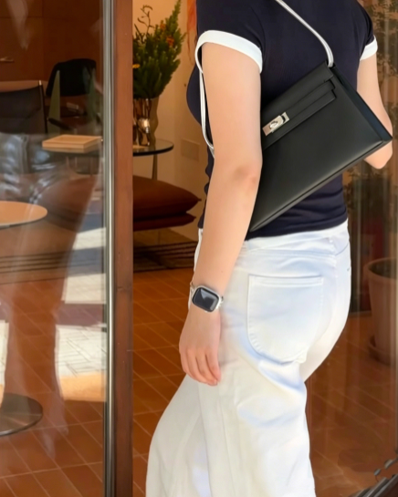 Kelly Elan 25 Underarm Baguette Bag, Genuine Top Layer Cowhide Goat Grain Leather, Silver Hardware Black Unisex Shoulder Purse, Multiway Crossbody Handheld Daily Bag, High Practical Daily Bag Size 25×6.5×15cm