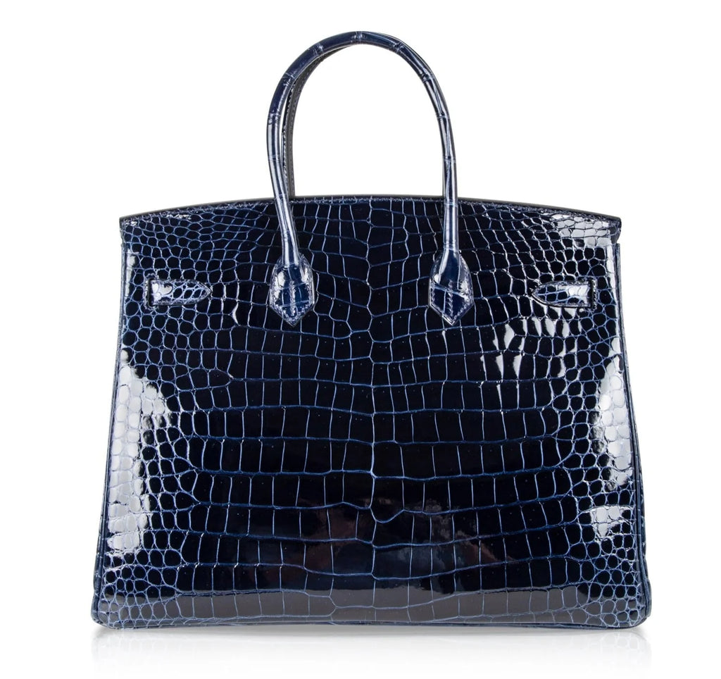 Birkin 35 Bag Blue Sapphire Porosus Crocodile Gold Hardware New