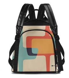 Retro Atomic Cat Print PU Leather Backpack