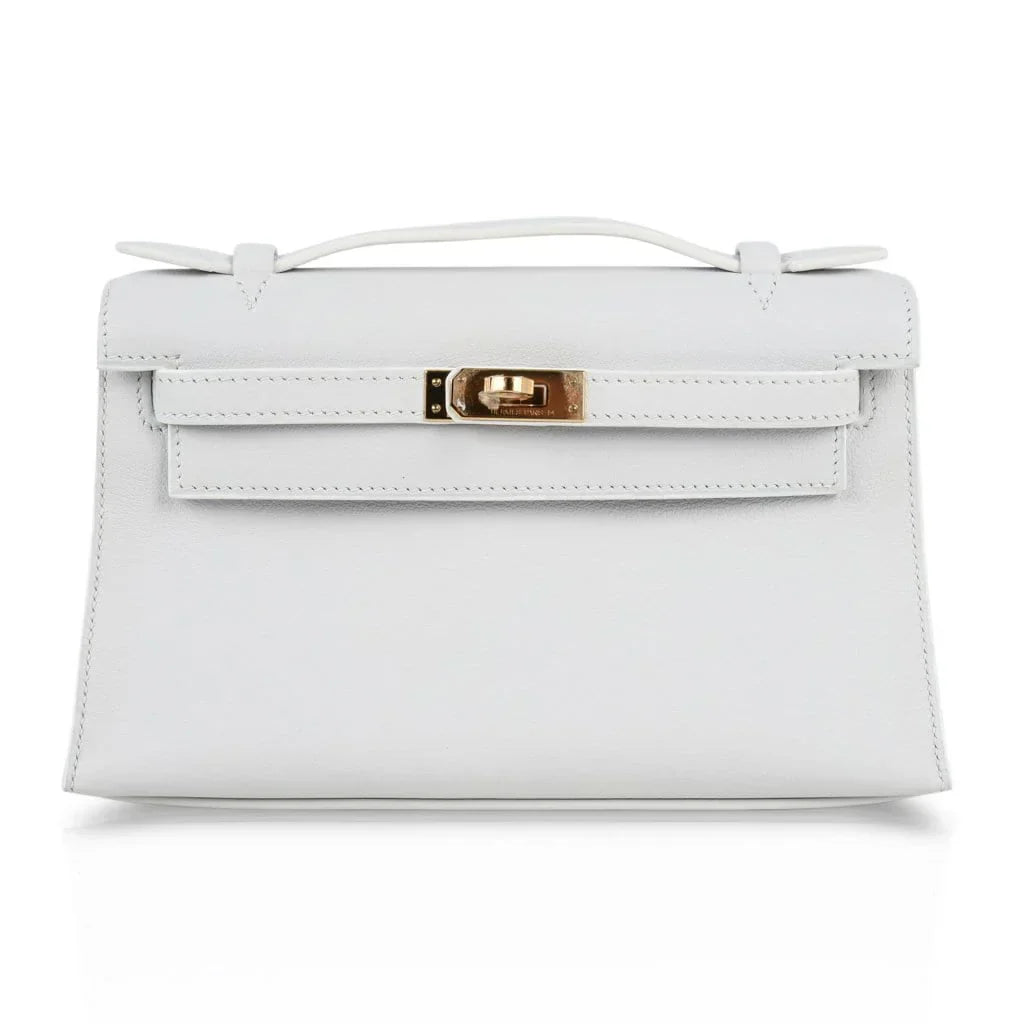 Kelly Pochette Clutch Bag Very Rare White Gold Hardware