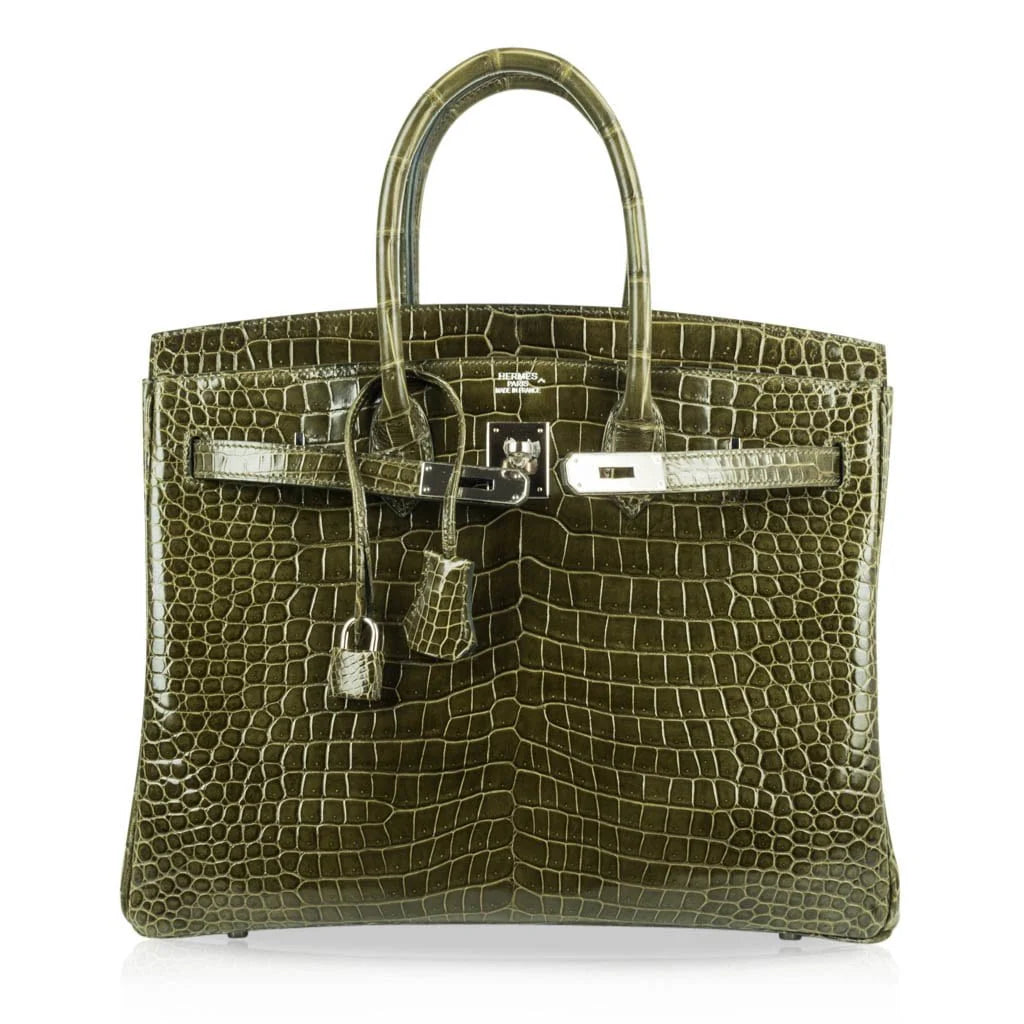 Birkin 35 Bag Vert Veronese Porosus Crocodile Palladium Hardware