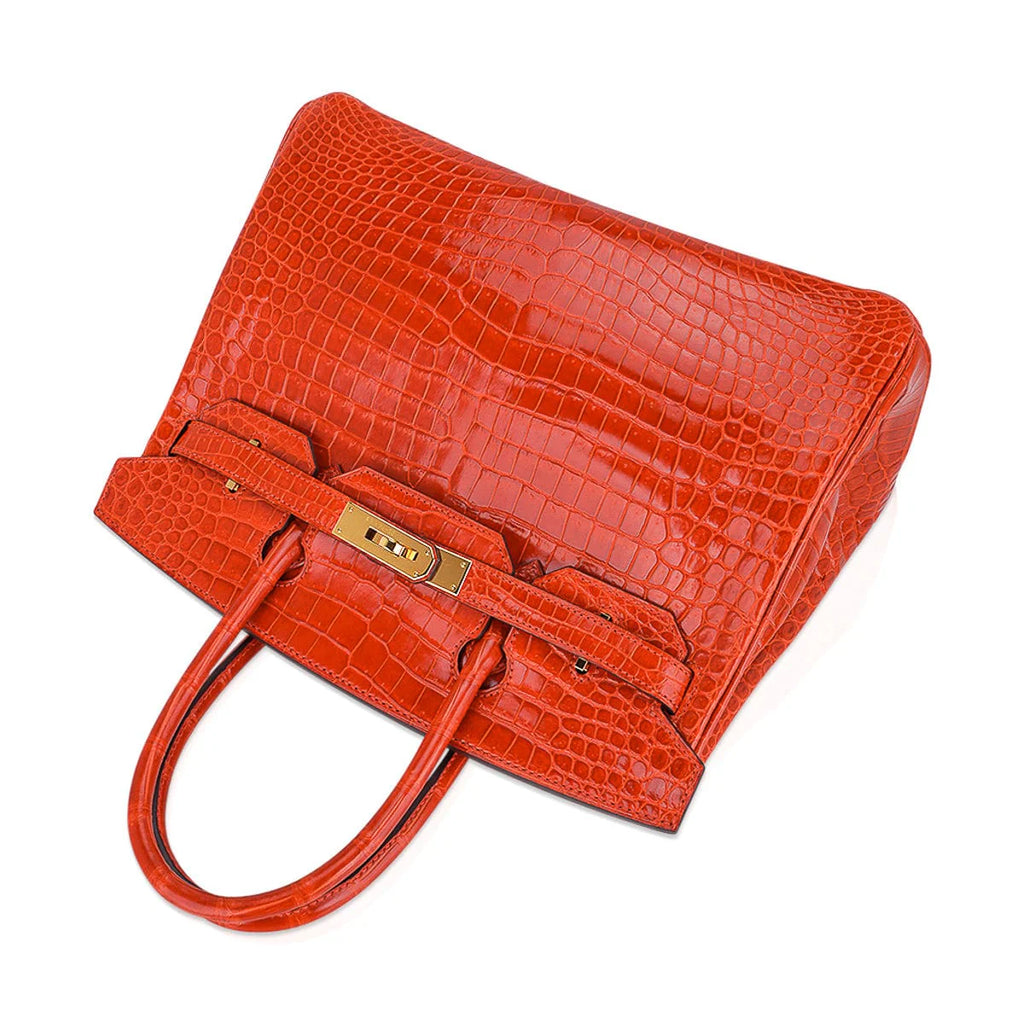 Birkin 30 Bag Orange Poppy Porosus Crocodile with Gold Hardware