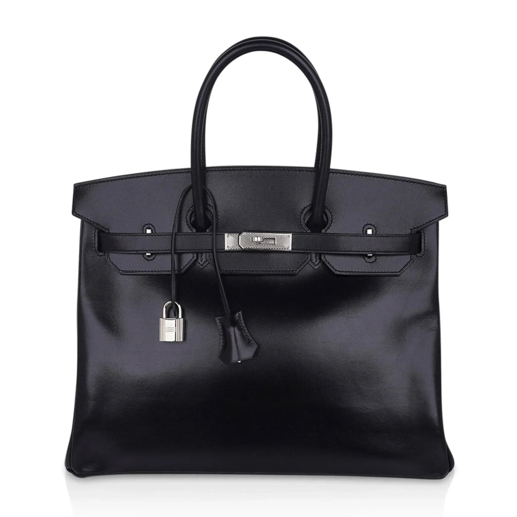 Birkin 35 Bag Black Box Palladium Guilloche Hardware