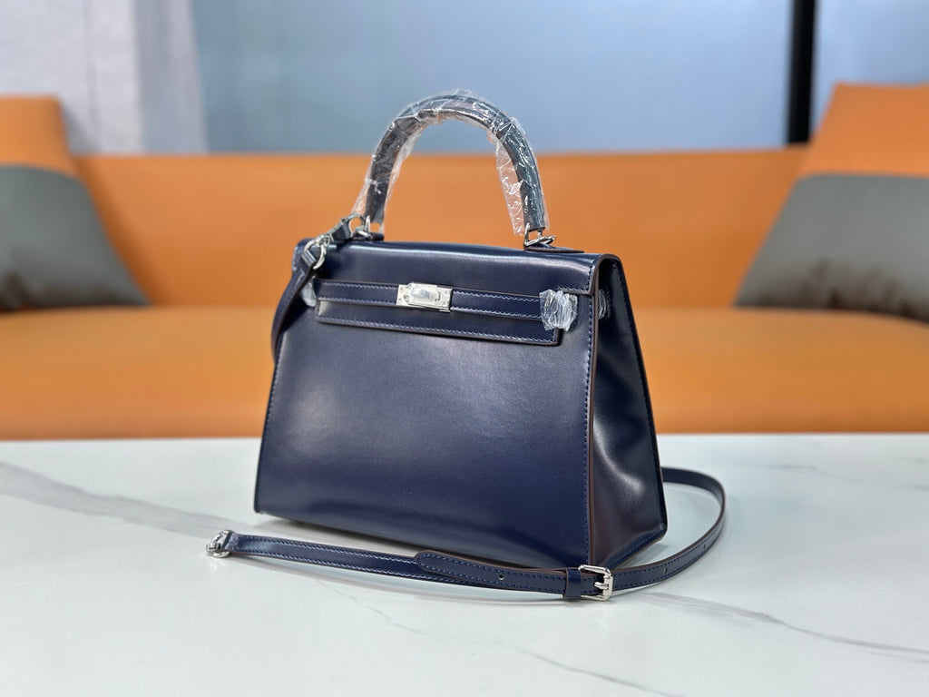 Kelly Sellier 19cm & 22cm & 25cm Bleu Nuit Box Calf Leather Gold Hardware & Palladium Hardware Women Handbag