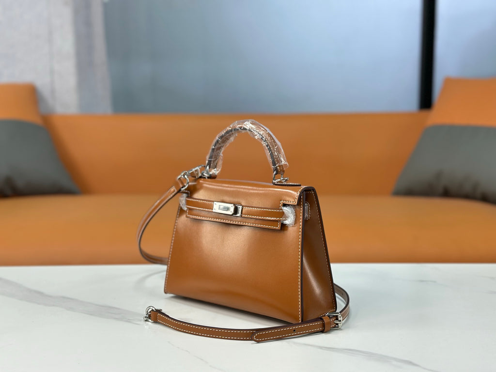 Kelly Sellier 19cm & 22cm & 25cm Gold Box Calf Leather Gold Hardware & Palladium Hardware Women Handbag