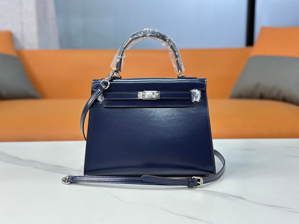 Kelly Sellier 19cm & 22cm & 25cm Bleu Nuit Box Calf Leather Gold Hardware & Palladium Hardware Women Handbag