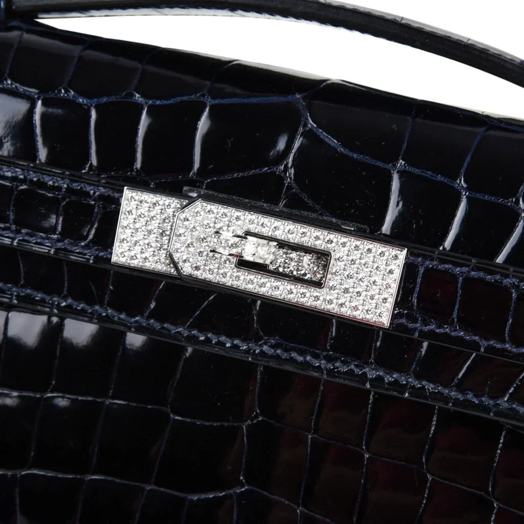 Kelly Cut Diamond Blue Marine Crocodile Bag Exquisite Clutch