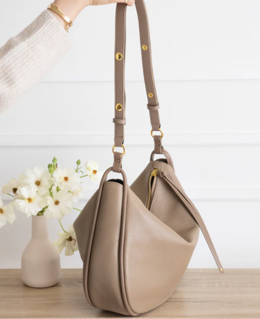 Adjustable-Strap Pebbled Leather Hobo Bag with Spacious Interior